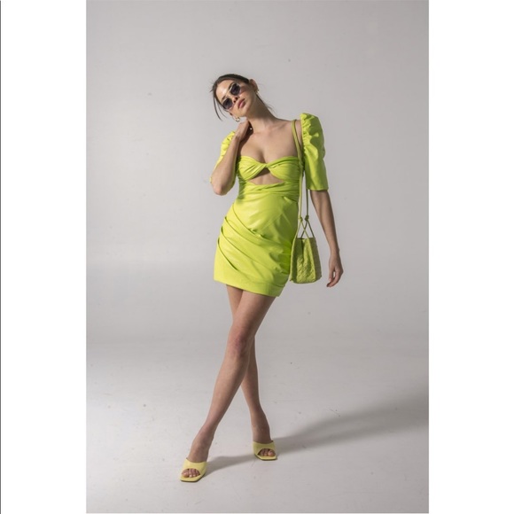 NWT The Bar vegan leather Wyatt dress in pistachio - Picture 9 of 9